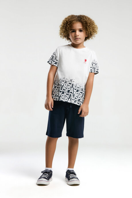 U.S. Polo Assn. Erkek Çocuk Bisiklet Yaka Pigment Baskılı Yazlık Regular Fit Beyaz Bermuda Takım US2057-C-V2 - 2