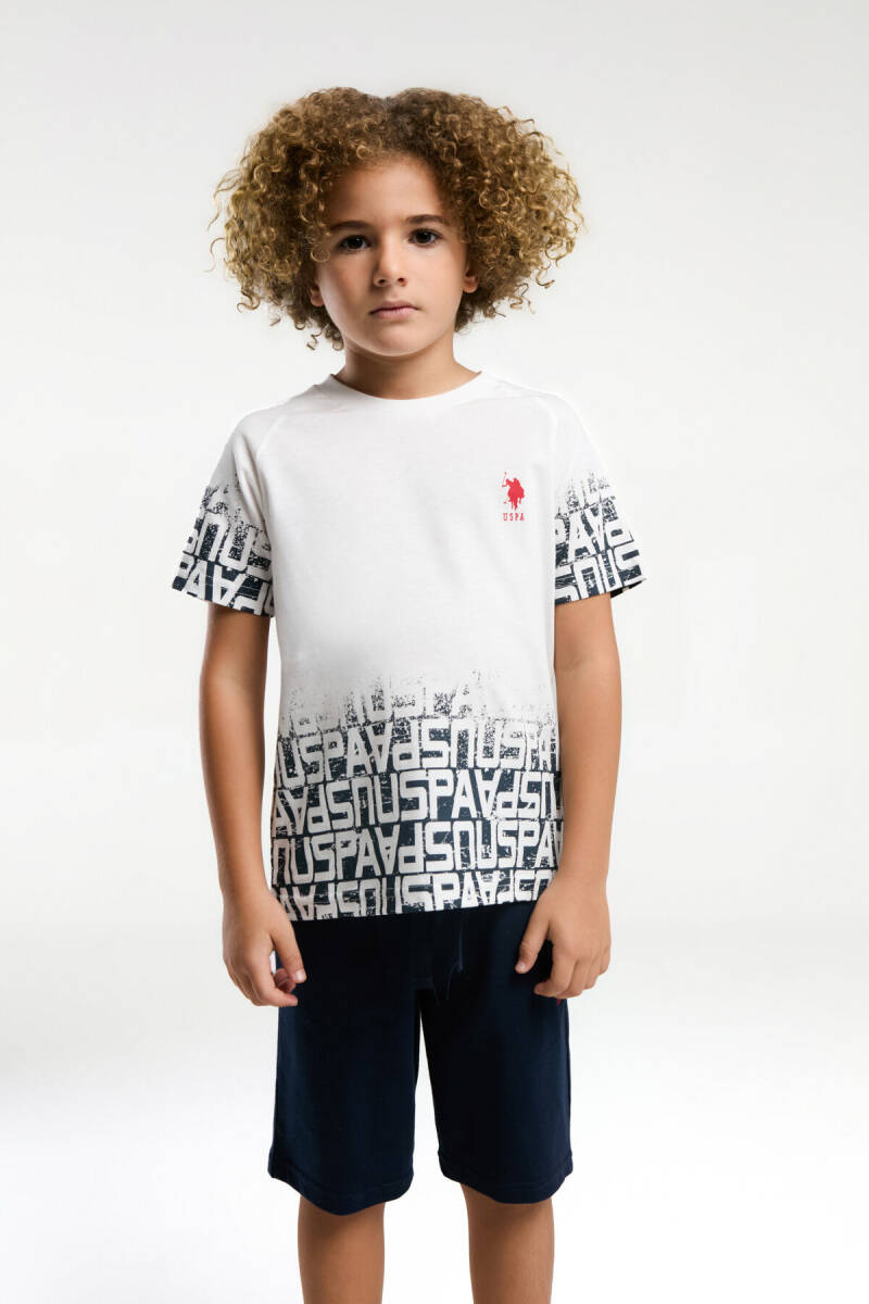 U.S. Polo Assn. Erkek Çocuk Bisiklet Yaka Pigment Baskılı Yazlık Regular Fit Beyaz Bermuda Takım US2057-C-V2 - 3