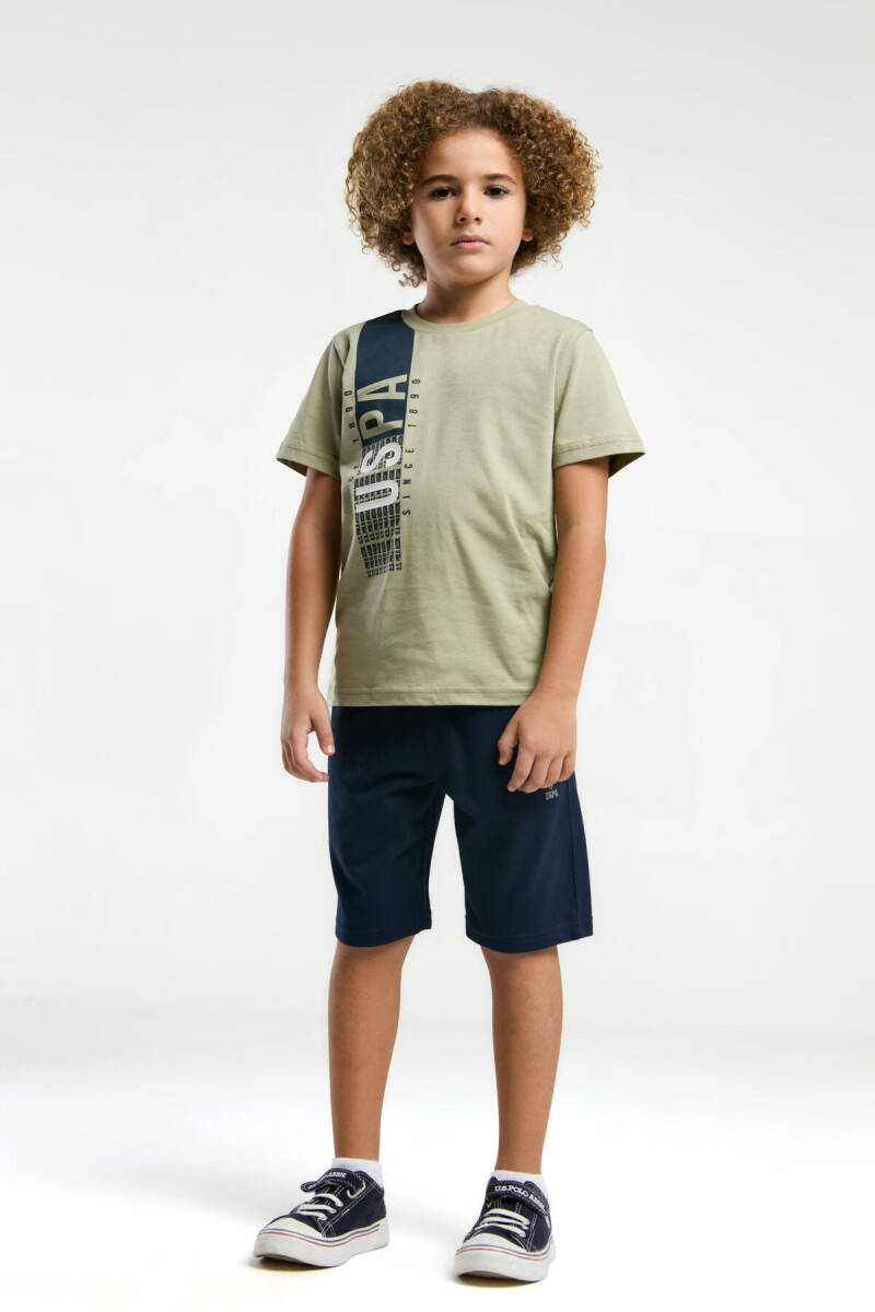 U.S. Polo Assn. Erkek Çocuk Pamuklu Bisiklet Yaka Pigment Baskılı Yazlık Regular Fit Yeşil Bermuda Takım US2028-C-V2 - 3