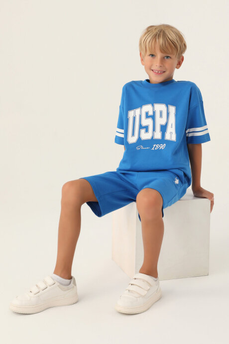 U.S. Polo Assn. Erkek Çocuk Pamuklu Bisiklet Yaka Pigment Baskılı Yazlık Regular Fit Mavi Bermuda Takım US1709-C-V1 - 2