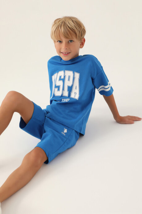 U.S. Polo Assn. Erkek Çocuk Pamuklu Bisiklet Yaka Pigment Baskılı Yazlık Regular Fit Mavi Bermuda Takım US1709-C-V1 - 3