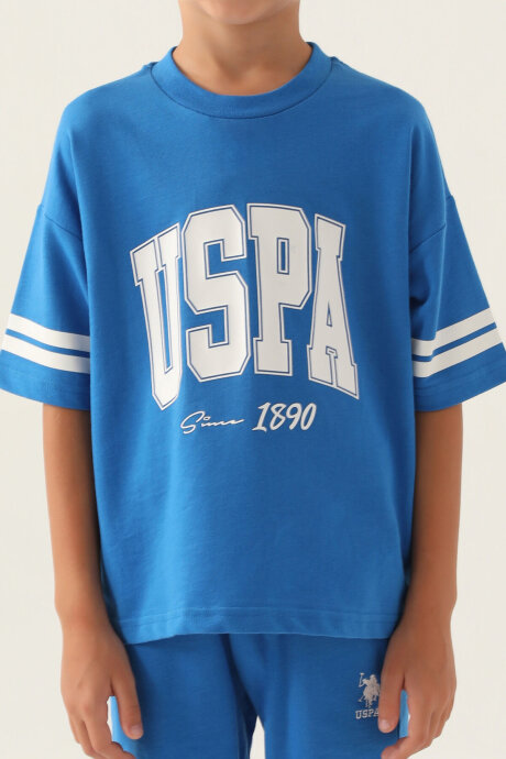 U.S. Polo Assn. Erkek Çocuk Pamuklu Bisiklet Yaka Pigment Baskılı Yazlık Regular Fit Mavi Bermuda Takım US1709-C-V1 - 4