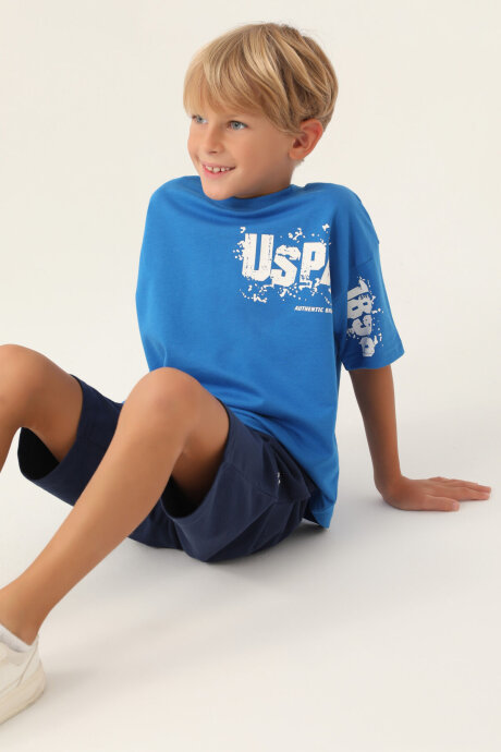 U.S. Polo Assn. Erkek Çocuk Pamuklu Bisiklet Yaka Pigment Baskılı Yazlık Regular Fit Mavi Bermuda Takım US1735-C-V2 - 3