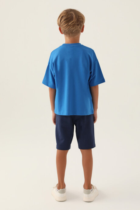 U.S. Polo Assn. Erkek Çocuk Pamuklu Bisiklet Yaka Pigment Baskılı Yazlık Regular Fit Mavi Bermuda Takım US1735-C-V2 - 5
