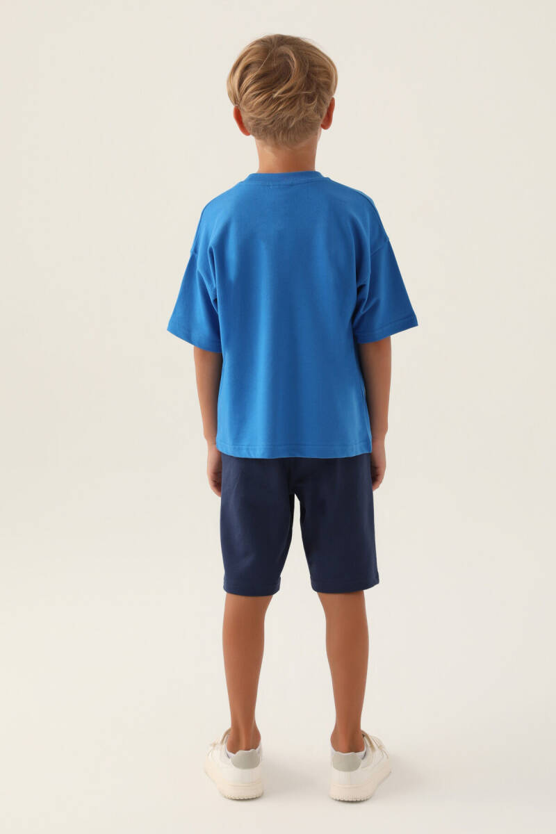 U.S. Polo Assn. Erkek Çocuk Pamuklu Bisiklet Yaka Pigment Baskılı Yazlık Regular Fit Mavi Bermuda Takım US1735-C-V2 - 5
