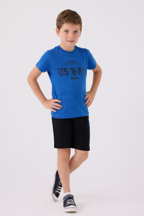 U.S. Polo Assn. Erkek Çocuk Pamuklu Bisiklet Yaka Pigment Baskılı Yazlık Regular Fit Mavi Bermuda Takım US1390-C-V5