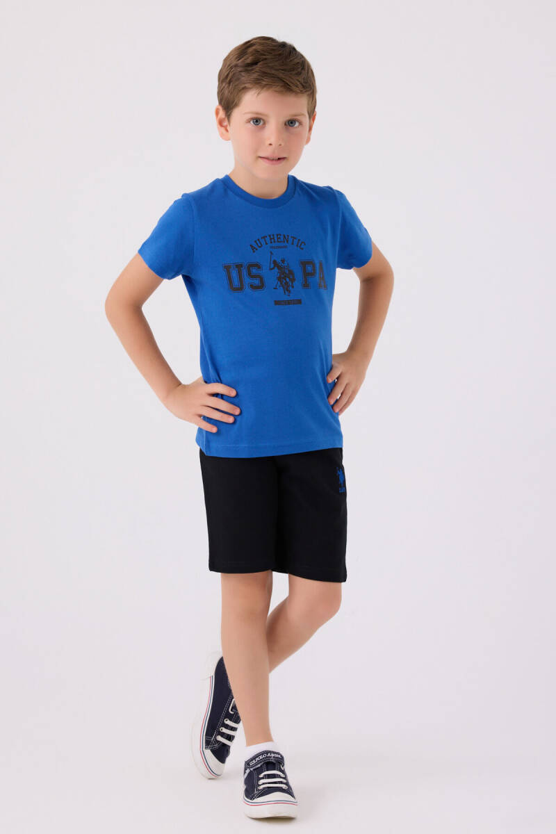 U.S. Polo Assn. Erkek Çocuk Pamuklu Bisiklet Yaka Pigment Baskılı Yazlık Regular Fit Mavi Bermuda Takım US1390-C-V5 - 1