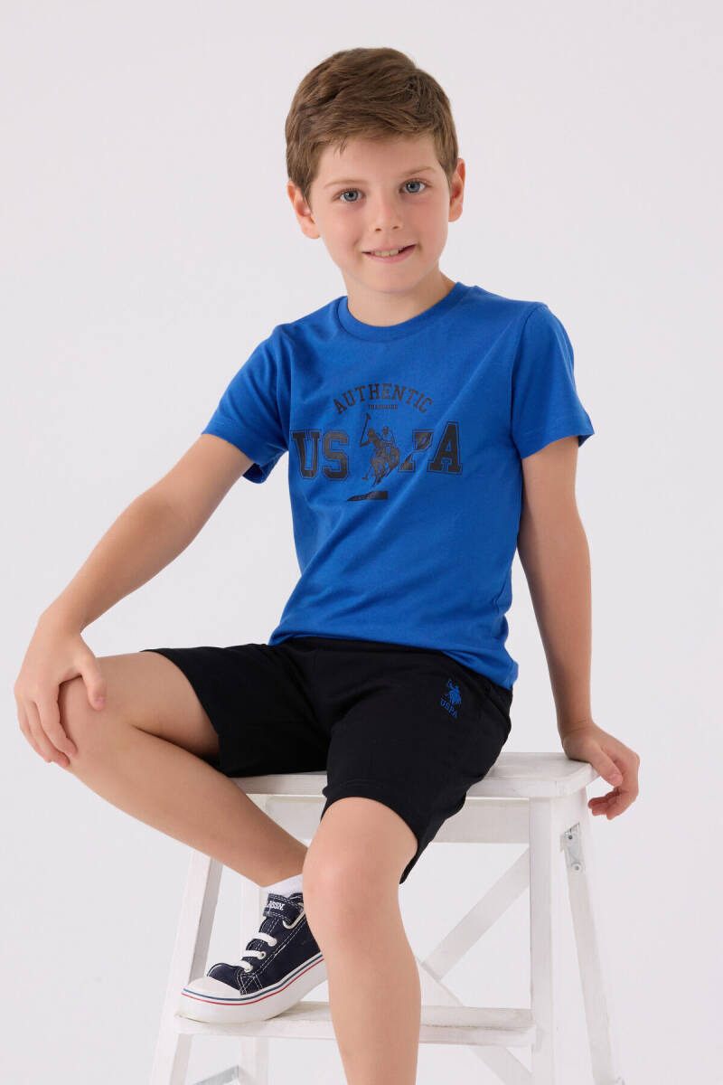 U.S. Polo Assn. Erkek Çocuk Pamuklu Bisiklet Yaka Pigment Baskılı Yazlık Regular Fit Mavi Bermuda Takım US1390-C-V5 - 3