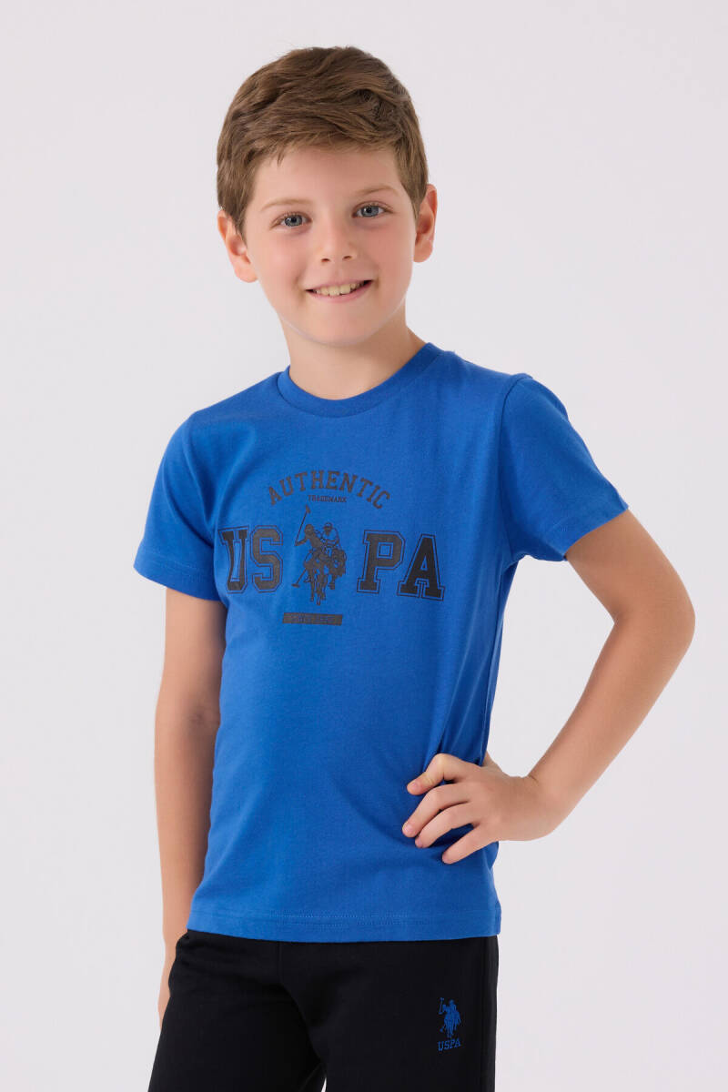 U.S. Polo Assn. Erkek Çocuk Pamuklu Bisiklet Yaka Pigment Baskılı Yazlık Regular Fit Mavi Bermuda Takım US1390-C-V5 - 2