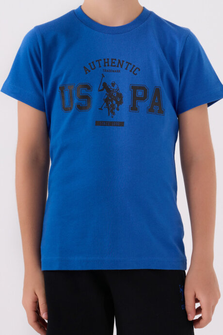 U.S. Polo Assn. Erkek Çocuk Pamuklu Bisiklet Yaka Pigment Baskılı Yazlık Regular Fit Mavi Bermuda Takım US1390-C-V5 - 4