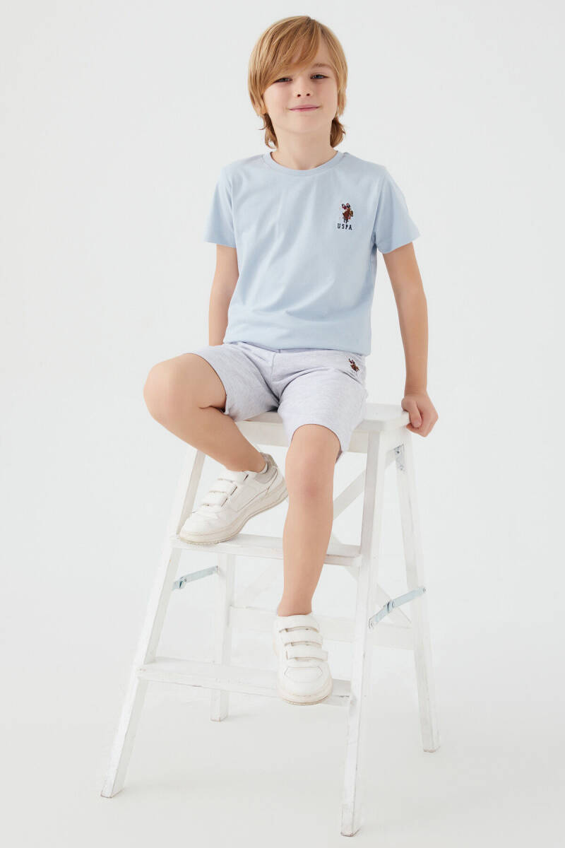 U.S. Polo Assn. Erkek Çocuk Pamuklu Bisiklet Yaka Sargı Nakışlı Yazlık Regular Fit Mavi Bermuda Takım US1391-C-V4 - 1