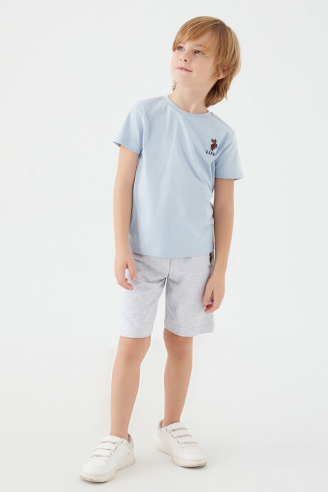 U.S. Polo Assn. Erkek Çocuk Pamuklu Bisiklet Yaka Sargı Nakışlı Yazlık Regular Fit Mavi Bermuda Takım US1391-C-V4 - 3