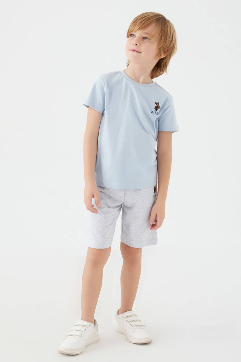 U.S. Polo Assn. Erkek Çocuk Pamuklu Bisiklet Yaka Sargı Nakışlı Yazlık Regular Fit Mavi Bermuda Takım US1391-C-V4 - 3