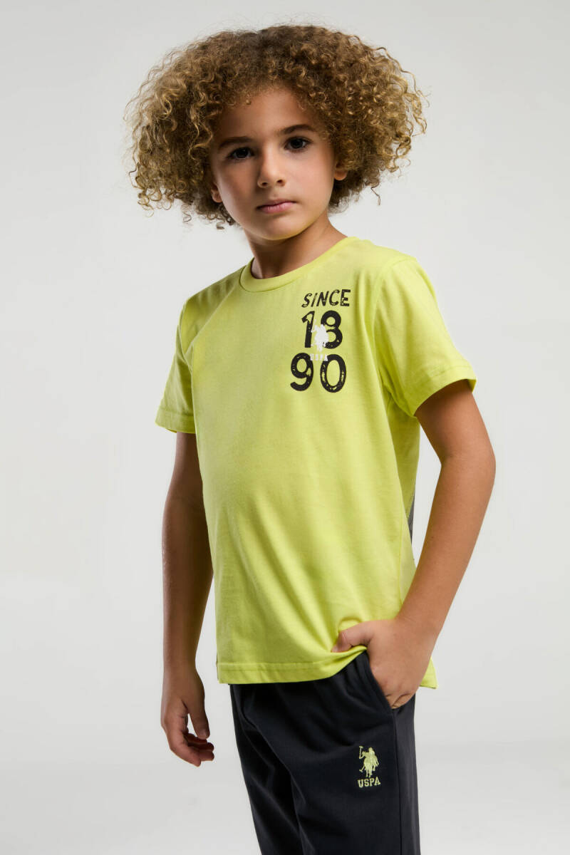 U.S. Polo Assn. Erkek Çocuk Pamuklu Bisiklet Yaka Pigment Baskılı Yazlık Regular Fit Yeşil Bermuda Takım US2054-C-V1 - 2