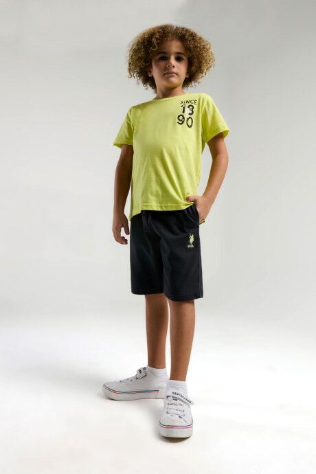 U.S. Polo Assn. Erkek Çocuk Pamuklu Bisiklet Yaka Pigment Baskılı Yazlık Regular Fit Yeşil Bermuda Takım US2054-C-V1 - 3