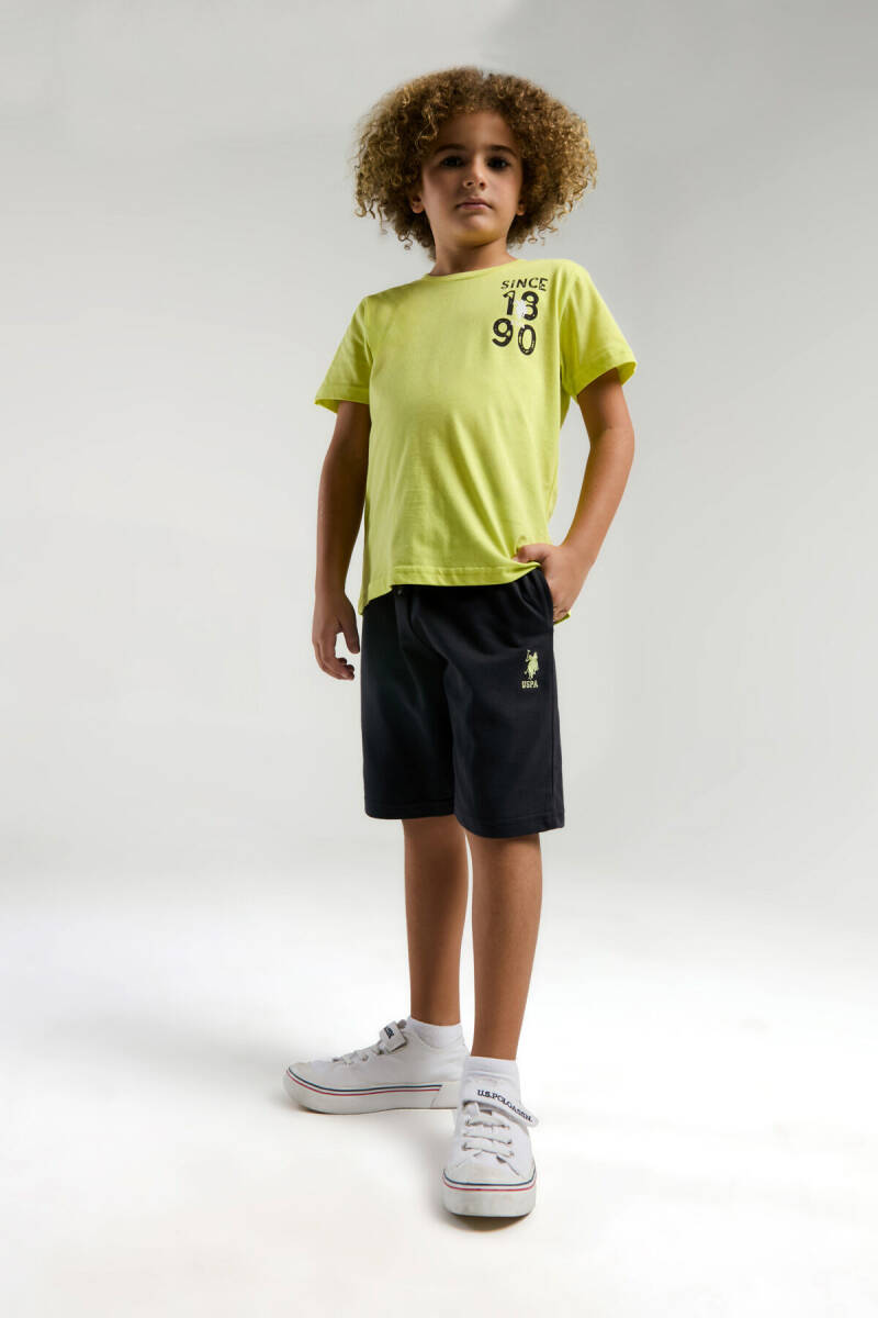 U.S. Polo Assn. Erkek Çocuk Pamuklu Bisiklet Yaka Pigment Baskılı Yazlık Regular Fit Yeşil Bermuda Takım US2054-C-V1 - 3