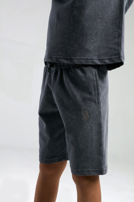 U.S. Polo Assn. Erkek Çocuk Pamuklu Bisiklet Yaka Pigment Baskılı Yazlık Regular Fit Gri Bermuda Takım US2036-C-V1 - 3