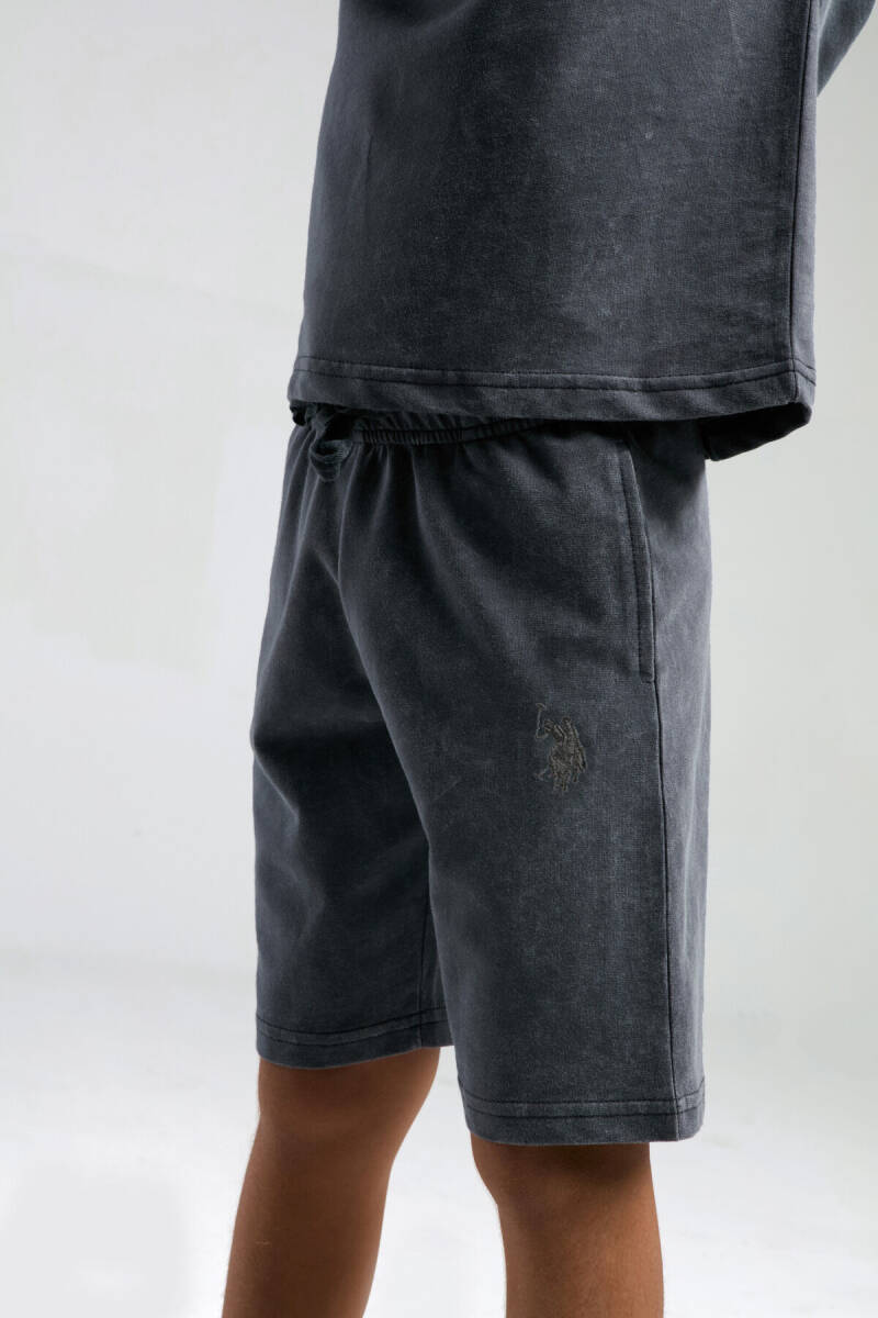 U.S. Polo Assn. Erkek Çocuk Pamuklu Bisiklet Yaka Pigment Baskılı Yazlık Regular Fit Gri Bermuda Takım US2036-C-V1 - 3