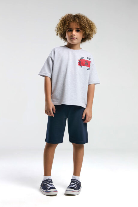 U.S. Polo Assn. Erkek Çocuk Bisiklet Yaka Pigment Baskılı Yazlık Regular Fit Gri Bermuda Takım US2055-C-V2 - 1