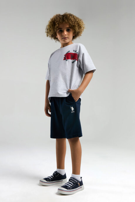 U.S. Polo Assn. Erkek Çocuk Bisiklet Yaka Pigment Baskılı Yazlık Regular Fit Gri Bermuda Takım US2055-C-V2 - 3