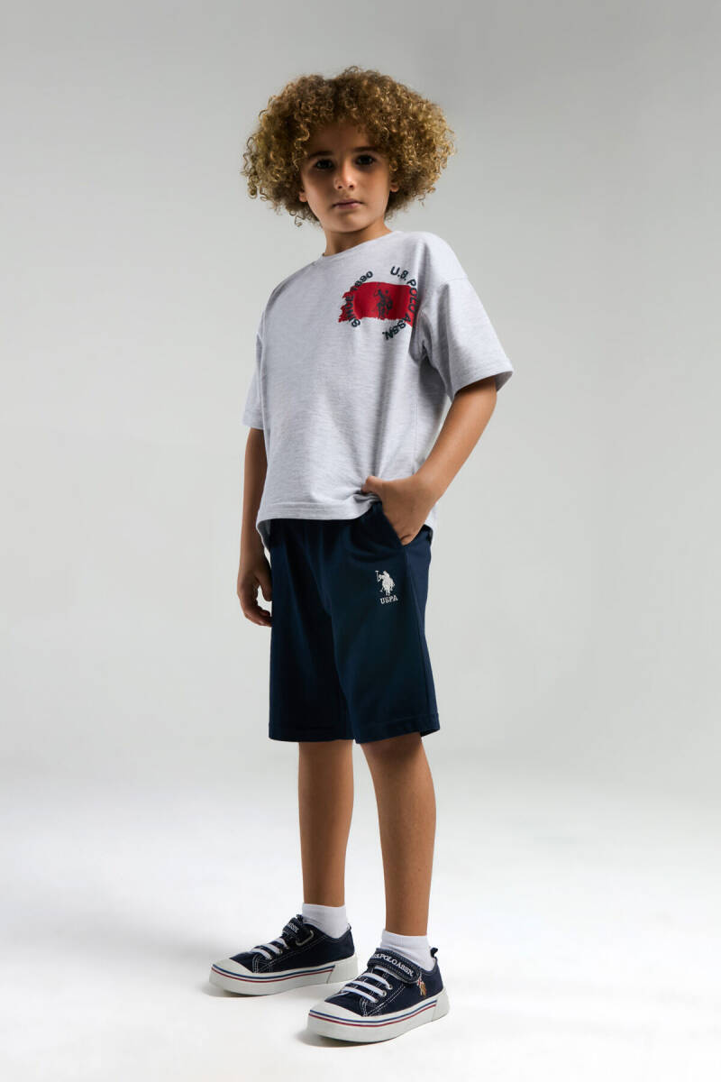 U.S. Polo Assn. Erkek Çocuk Bisiklet Yaka Pigment Baskılı Yazlık Regular Fit Gri Bermuda Takım US2055-C-V2 - 3