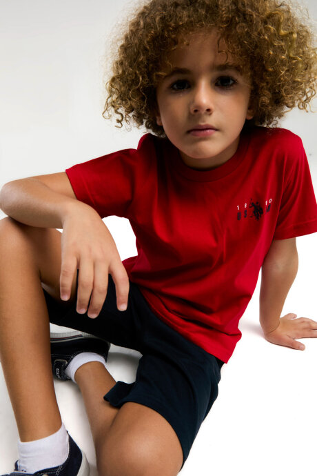 U.S. Polo Assn. Erkek Çocuk Bisiklet Yaka Pigment Baskılı Yazlık Regular Fit Kırmızı Bermuda Takım US2007-C-V1 