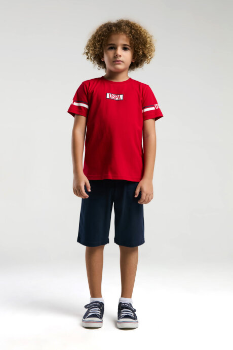 U.S. Polo Assn. Erkek Çocuk Bisiklet Yaka Pigment Baskılı Yazlık Regular Fit Kırmızı Bermuda Takım US2011-C-V1 - 1