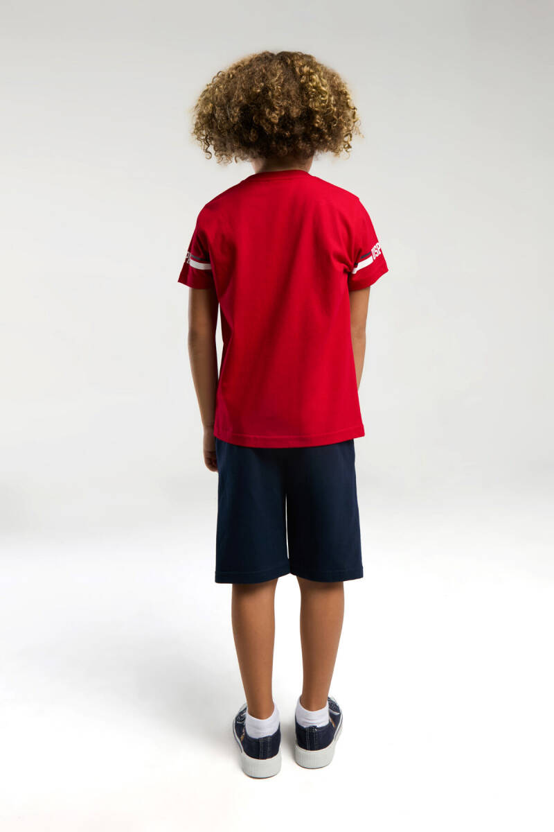 U.S. Polo Assn. Erkek Çocuk Bisiklet Yaka Pigment Baskılı Yazlık Regular Fit Kırmızı Bermuda Takım US2011-C-V1 - 5