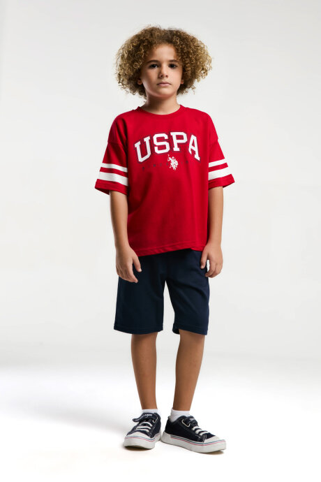 U.S. Polo Assn. Erkek Çocuk Pamuklu Bisiklet Yaka Pigment Baskılı Yazlık Regular Fit Kırmızı Bermuda Takım US2022-C-V5 - 4