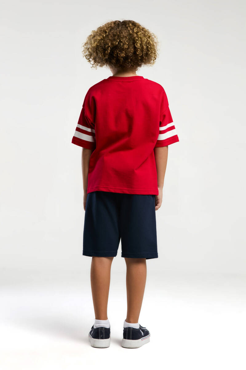 U.S. Polo Assn. Erkek Çocuk Pamuklu Bisiklet Yaka Pigment Baskılı Yazlık Regular Fit Kırmızı Bermuda Takım US2022-C-V5 - 5