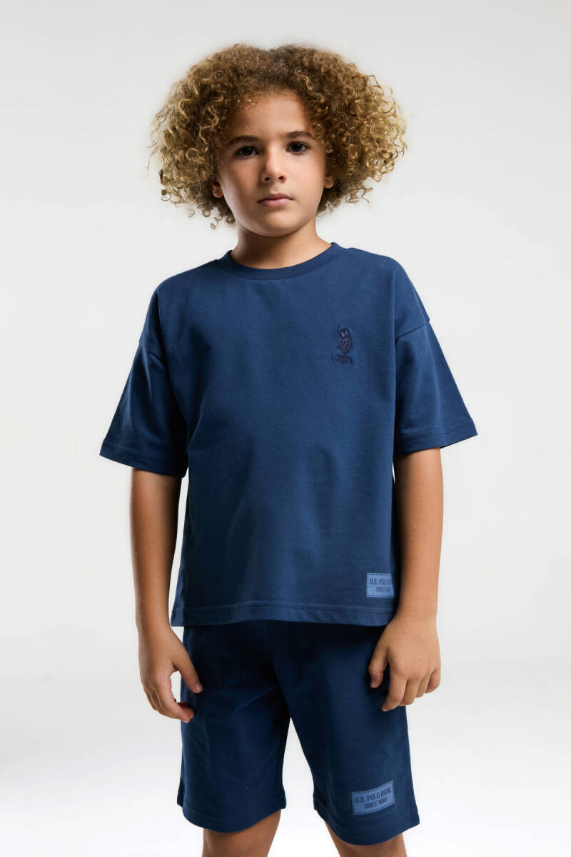 U.S. Polo Assn. Erkek Çocuk Pamuklu Bisiklet Yaka Pigment Baskılı Yazlık Regular Fit Mavi Bermuda Takım US2035-C-V1 - 1