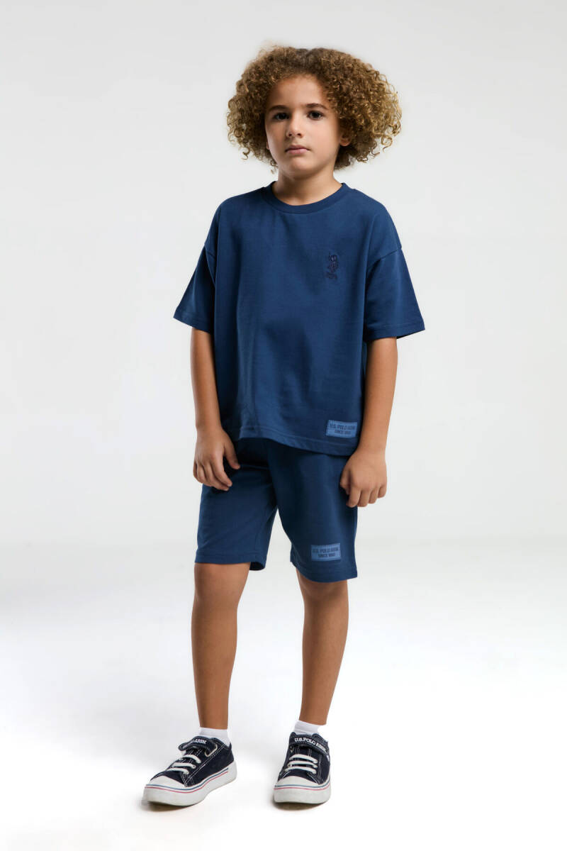 U.S. Polo Assn. Erkek Çocuk Pamuklu Bisiklet Yaka Pigment Baskılı Yazlık Regular Fit Mavi Bermuda Takım US2035-C-V1 - 3