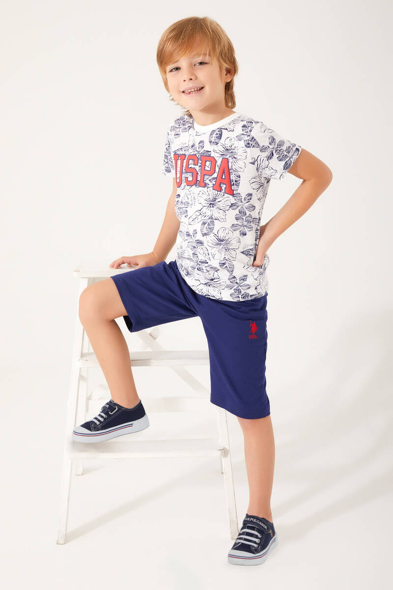 U.S. Polo Assn Flowered Details Krem Erkek Çocuk Bermuda Takım