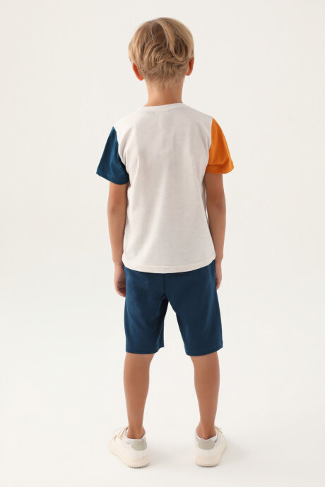 U.S. Polo Assn. Erkek Çocuk Bisiklet Yaka Pigment Baskılı Yazlık Regular Fit Krem Bermuda Takım US1715-C-V2 - 5