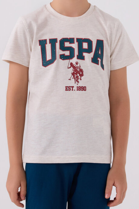 U.S. Polo Assn. Erkek Çocuk Pamuklu Bisiklet Yaka Pigment Baskılı Yazlık Regular Fit Krem Bermuda Takım US1368-C-V6 - 4