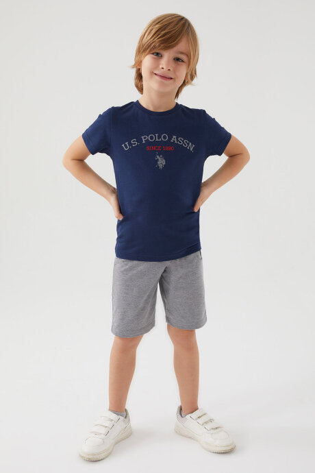 U.S. Polo Assn. Erkek Çocuk Pamuklu Bisiklet Yaka Pigment Baskılı Yazlık Regular Fit Lacivert Bermuda Takım US1369-C-V3 - 2