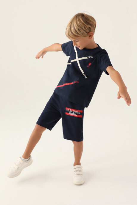 U.S. Polo Assn. Erkek Çocuk Bisiklet Yaka Pigment Baskılı Yazlık Regular Fit Lacivert Bermuda Takım US1768-C-V1 (1)