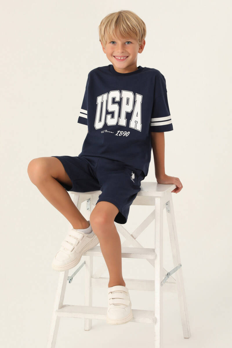 U.S. Polo Assn. Erkek Çocuk Pamuklu Bisiklet Yaka Pigment Baskılı Yazlık Regular Fit Lacivert Bermuda Takım US1709-C-V2 - 2