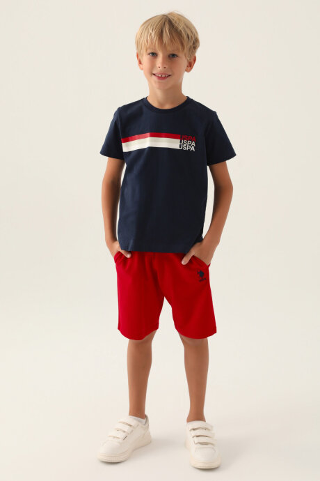 U.S. Polo Assn. Erkek Çocuk Pamuklu Bisiklet Yaka Pigment Baskılı Yazlık Regular Fit Lacivert Bermuda Takım US1764-C-V1