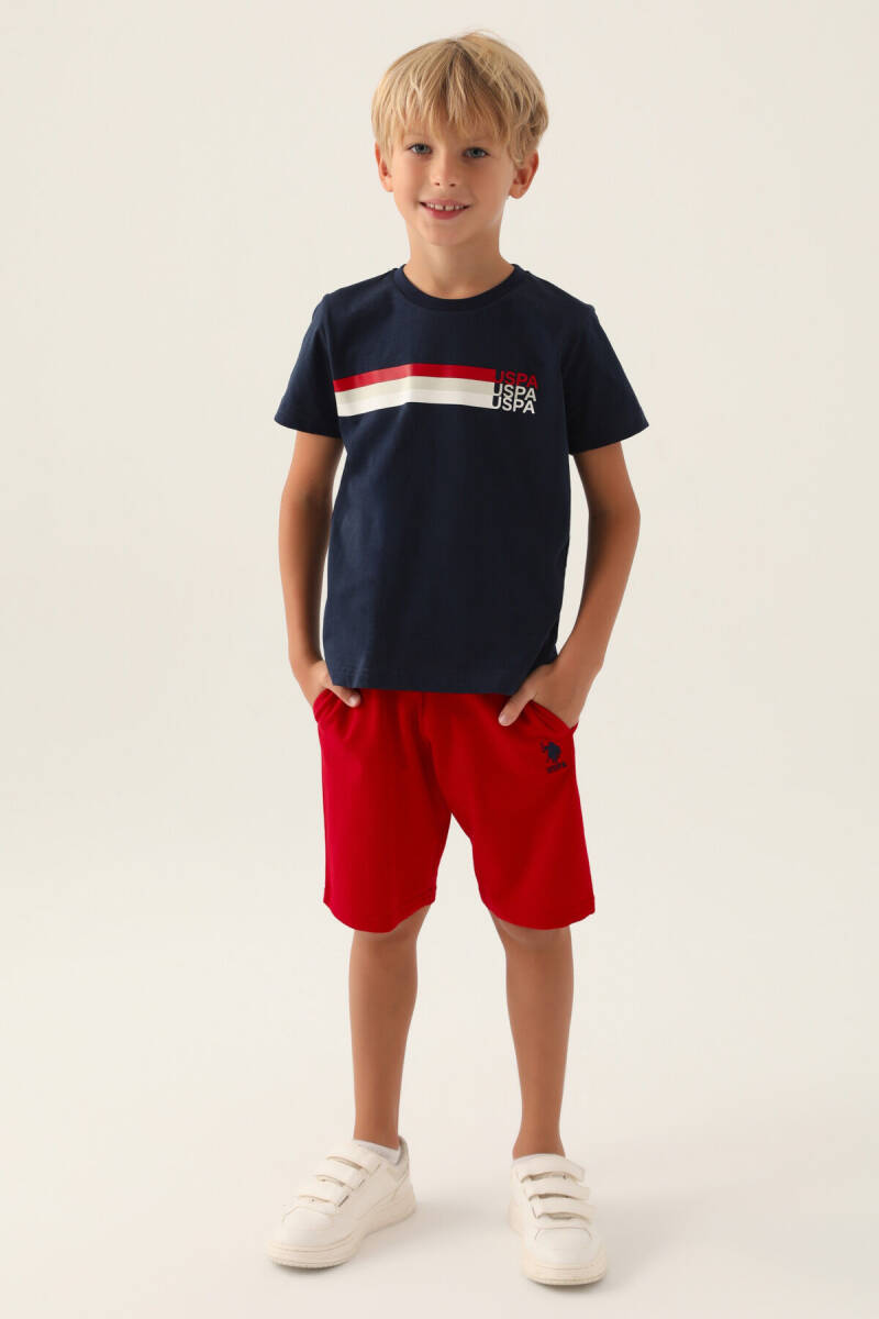 U.S. Polo Assn. Erkek Çocuk Pamuklu Bisiklet Yaka Pigment Baskılı Yazlık Regular Fit Lacivert Bermuda Takım US1764-C-V1 - 1