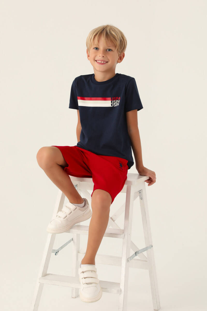 U.S. Polo Assn. Erkek Çocuk Pamuklu Bisiklet Yaka Pigment Baskılı Yazlık Regular Fit Lacivert Bermuda Takım US1764-C-V1 - 3