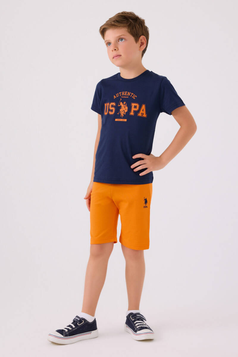 U.S. Polo Assn. Erkek Çocuk Pamuklu Bisiklet Yaka Pigment Baskılı Yazlık Regular Fit Lacivert Bermuda Takım US1390-C-V4 - 1