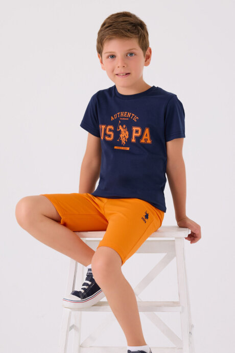 U.S. Polo Assn. Erkek Çocuk Pamuklu Bisiklet Yaka Pigment Baskılı Yazlık Regular Fit Lacivert Bermuda Takım US1390-C-V4 - 3