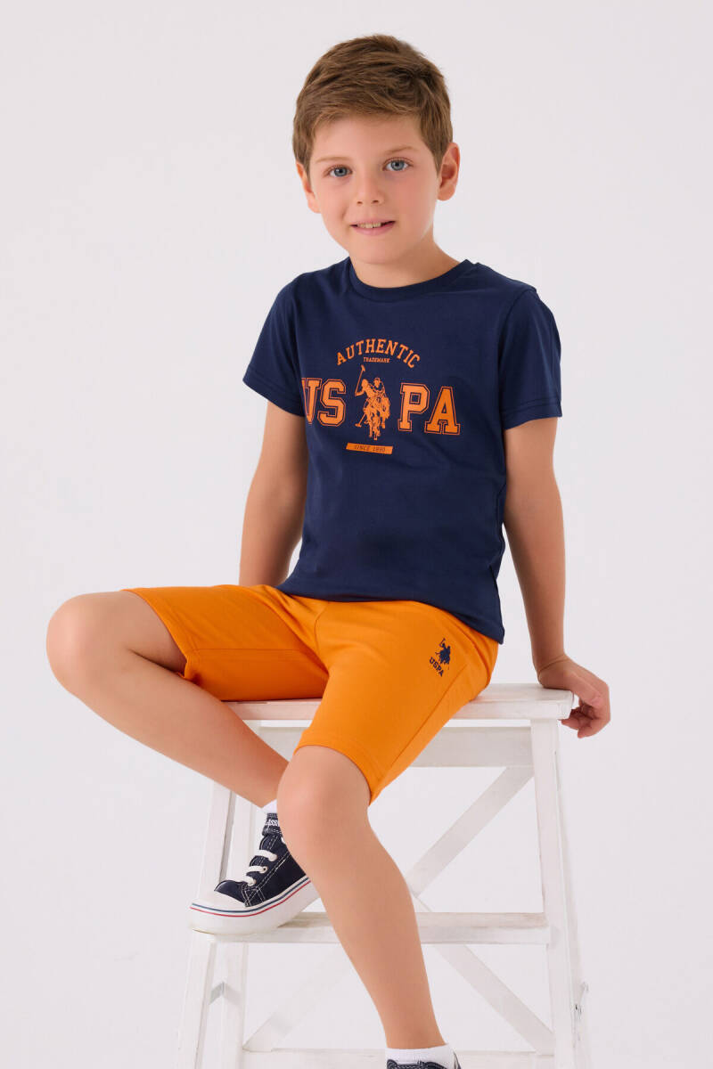 U.S. Polo Assn. Erkek Çocuk Pamuklu Bisiklet Yaka Pigment Baskılı Yazlık Regular Fit Lacivert Bermuda Takım US1390-C-V4 - 3