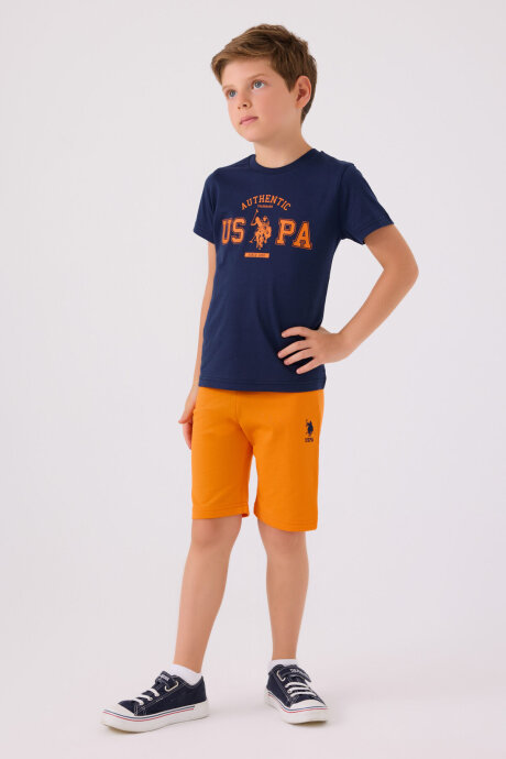 U.S. Polo Assn. Erkek Çocuk Pamuklu Bisiklet Yaka Pigment Baskılı Yazlık Regular Fit Lacivert Bermuda Takım US1390-C-V4