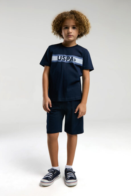 U.S. Polo Assn. Erkek Çocuk Bisiklet Yaka Pigment Baskılı Yazlık Regular Fit Lacivert Bermuda Takım US2001-C-V1 - 1