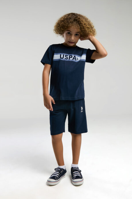 U.S. Polo Assn. Erkek Çocuk Bisiklet Yaka Pigment Baskılı Yazlık Regular Fit Lacivert Bermuda Takım US2001-C-V1 - 2
