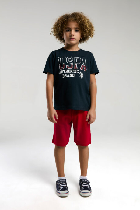 U.S. Polo Assn. Erkek Çocuk Pamuklu Bisiklet Yaka Pigment Baskılı Yazlık Regular Fit Lacivert Bermuda Takım US2009-C-V1 - 4