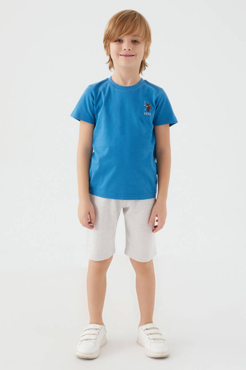 U.S. Polo Assn. Erkek Çocuk Pamuklu Bisiklet Yaka Sargı Nakışlı Yazlık Regular Fit Mavi Bermuda Takım US1391-C-V2 - 3