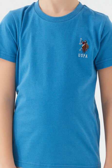 U.S. Polo Assn. Erkek Çocuk Pamuklu Bisiklet Yaka Sargı Nakışlı Yazlık Regular Fit Mavi Bermuda Takım US1391-C-V2 - 4